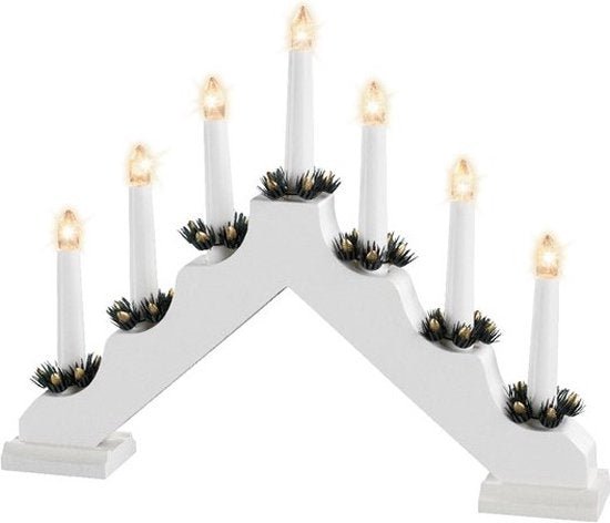 Wooden Candle Bridge 7 LED Lights Built - in Timer Christmas Window Decoration - Afanaya