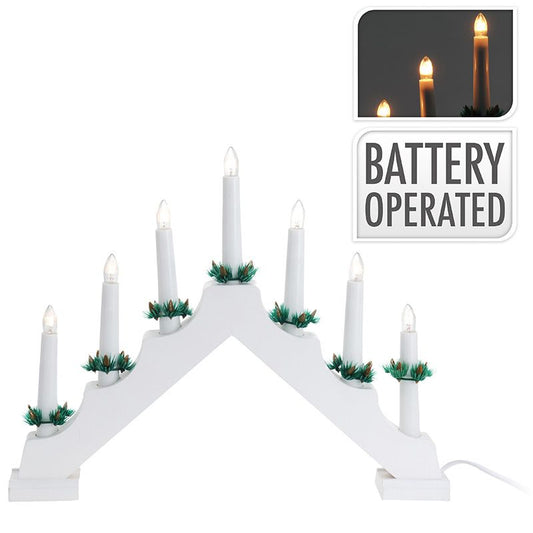 Wooden Candle Bridge 7 LED Lights Built - in Timer Christmas Window Decoration - Afanaya