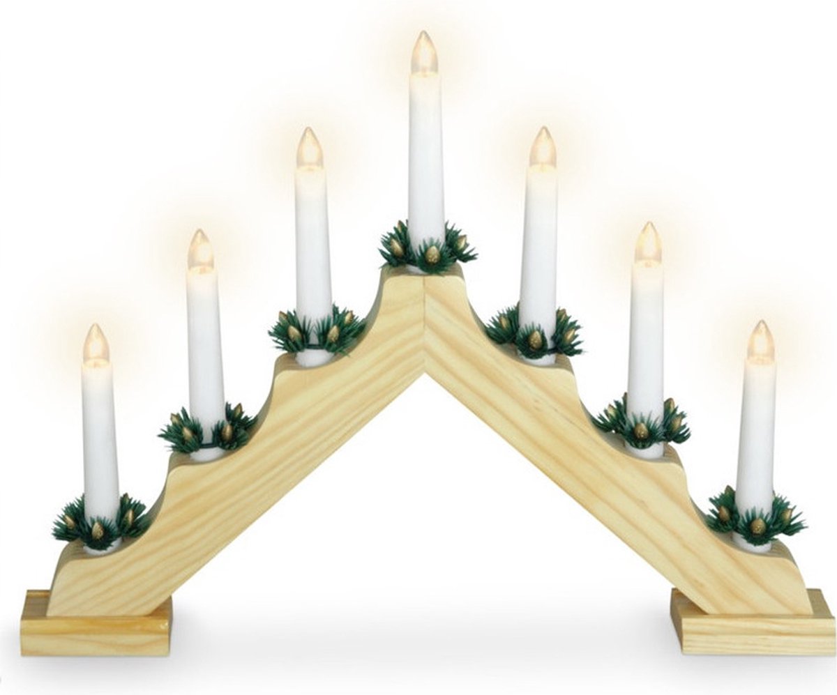 Wooden Candle Bridge 7 Lamps Traditional Christmas Window Light