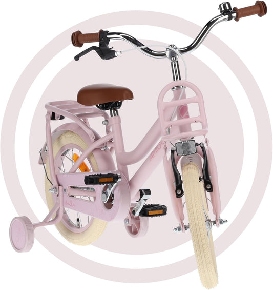 Vélo pour fille 14 pouces AMIGO Bella avec frein à main, guidon rembourré et roues stabilisatrices - Rose