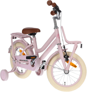 Vélo pour fille 14 pouces AMIGO Bella avec frein à main, guidon rembourré et roues stabilisatrices - Rose