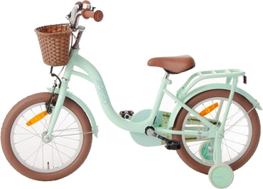 Vélo de fée AMIGO pour filles et enfants, 16 pouces, avec roues d'entraînement, frein inversé et frein V-Brake - Vert menthe 
