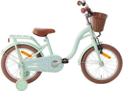 Vélo de fée AMIGO pour filles et enfants, 16 pouces, avec roues d'entraînement, frein inversé et frein V-Brake - Vert menthe 