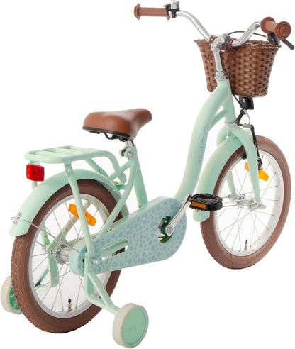 Vélo de fée AMIGO pour filles et enfants, 16 pouces, avec roues d'entraînement, frein inversé et frein V-Brake - Vert menthe 