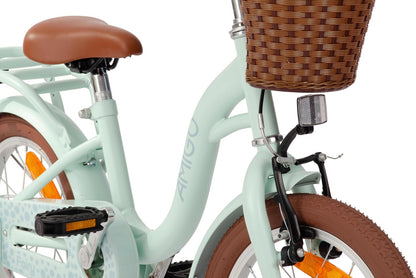 Vélo de fée AMIGO pour filles et enfants, 16 pouces, avec roues d'entraînement, frein inversé et frein V-Brake - Vert menthe 