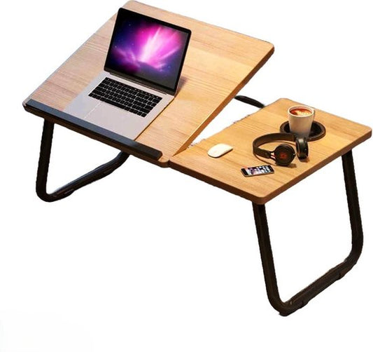 Table de lit réglable avec plateau pour ordinateur portable et cadre en métal pour lire, travailler et prendre son petit-déjeuner au lit