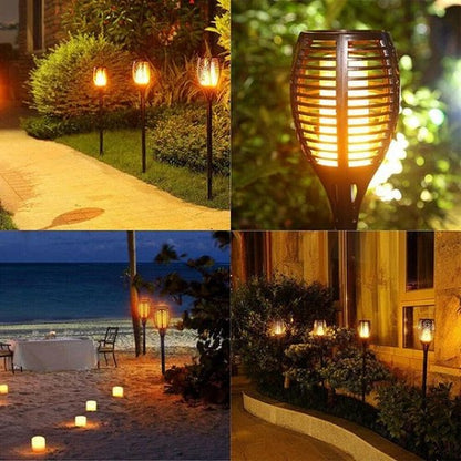Lampe torche solaire de jardin noire – Lampe d'extérieur à LED effet flamme – Lampe décorative étanche 3 en 1 sur piquet