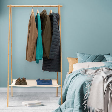 Wooden Clothes Rack 155×86×57 cm Freestanding Garment Hanging Rail Organizer