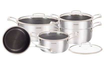 Arbaer 9-Piece Pan Set Induction With Honeycomb Non-Stick Coating
