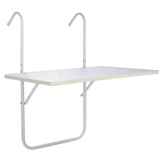 Table de balcon suspendue pliable, réglable en hauteur sur 3 niveaux, bois - Blanc 