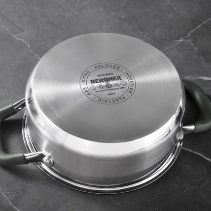 Bergner Midnight Rvs Kookpan Met Deksel - Inductie - 20Cm - 2.3L - Afanaya