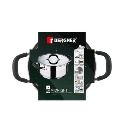 Bergner Midnight Rvs Kookpan Met Deksel - Inductie - 20Cm - 2.3L - Afanaya