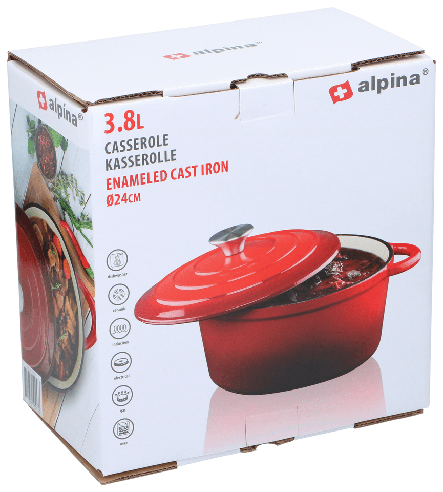Casserole Enamel Cast Iron Red - Afanaya