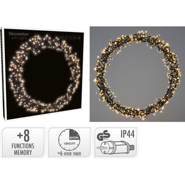 Ceruzo Kerstring Met Verlichting - 400 Led - Ø48 Cm - Warm Wit - 8 Lichtfuncties - Voor Binnen En Buiten - Afanaya
