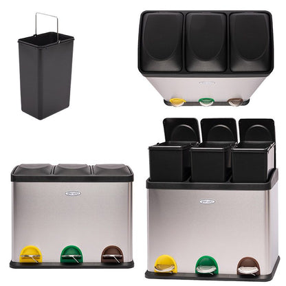 Ceruzo Stainless Steel Recycling Bin 3 Compartment Waste Separation Trash Can 3×15L - Afanaya