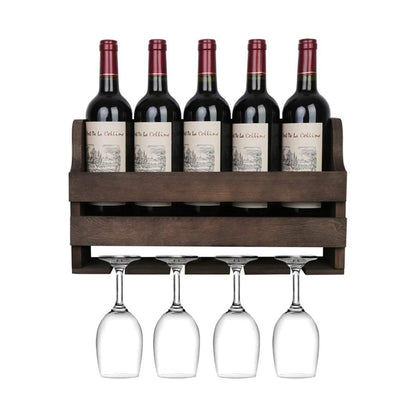 Ceruzo Wooden Wine Rack Wall - Mounted Bottle Holder & Stylish Wine Storage for Home Bar & Kitchen - Afanaya