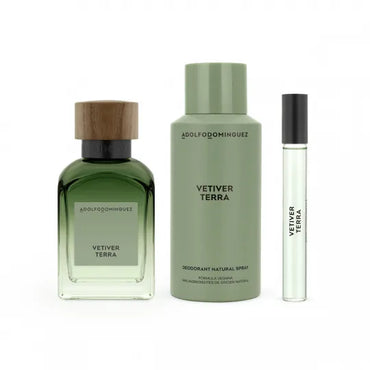 Adolfo Dominguez Vetiver Terra Eau De Parfum Vaporisateur 120ml Coffret 3 Produits