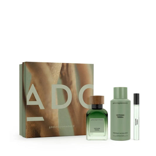 Adolfo Dominguez Vetiver Terra Eau de Parfum 120 ml + Vaporisateur 10 ml + Déodorant Coffret Parfum Homme