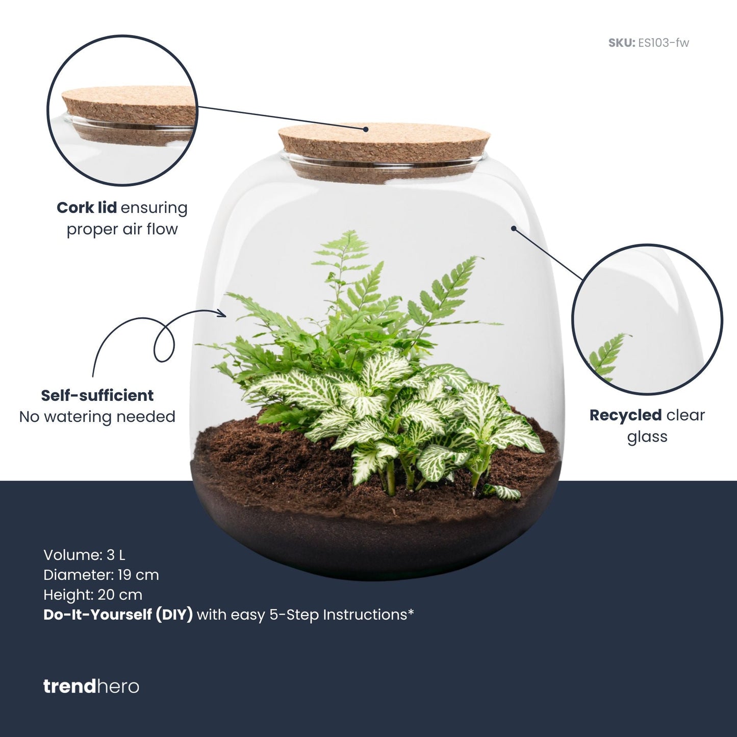 Emma Mini - Terrarium With Cork - Bottle Garden Diy Kit - Ø 19 Cm ↑ 20 Cm - Afanaya