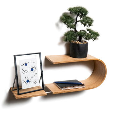 handmade wooden floating Wall Shelf Oval - Afanaya