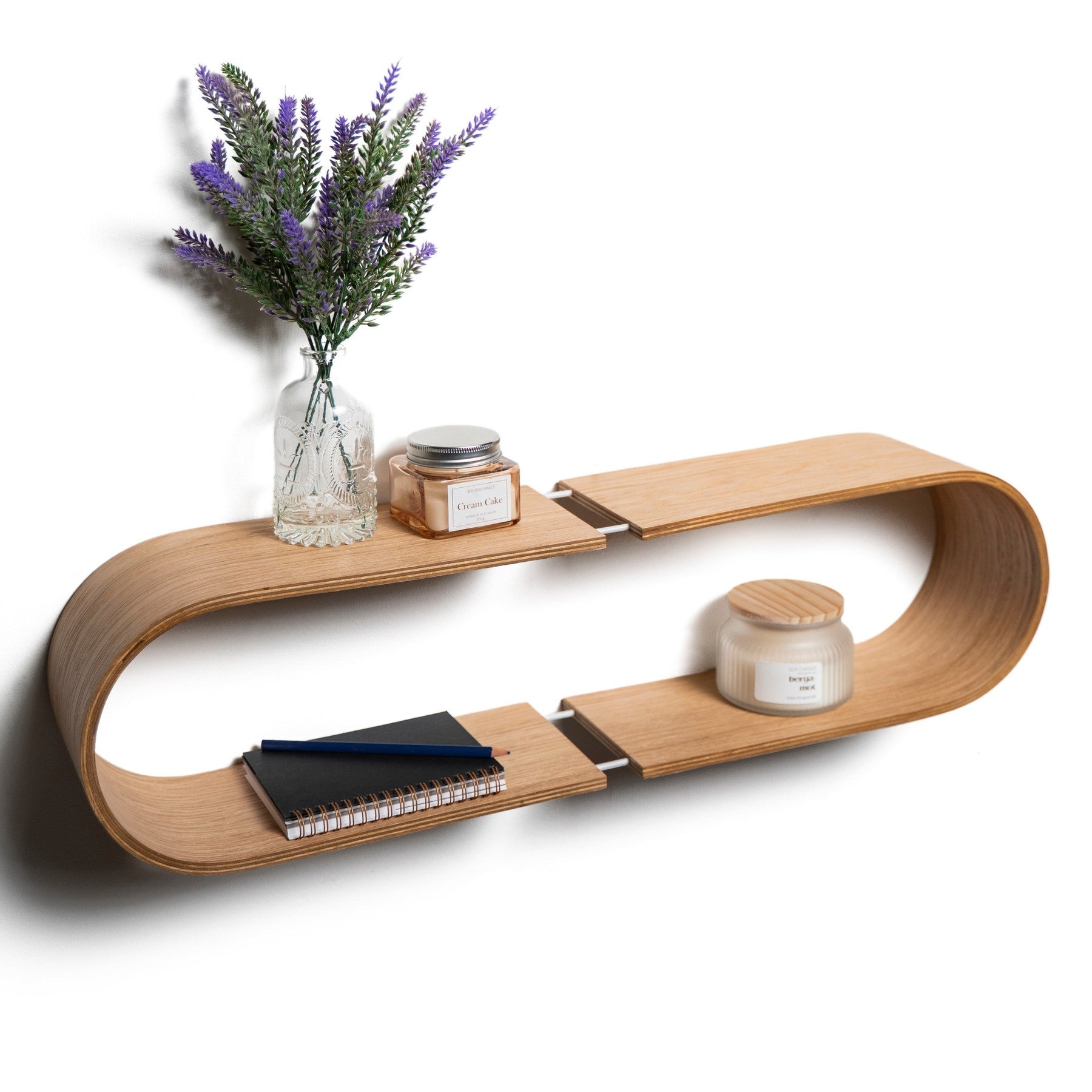 handmade wooden floating Wall Shelf Oval - Afanaya