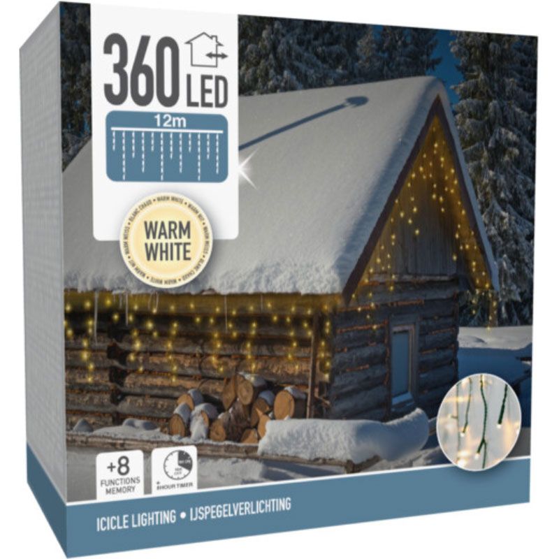 Ijspegel Verlichting - 12 Meter - 360 Led - Timer - Lichtfuncties - Geheugen - Warm Wit - Afanaya