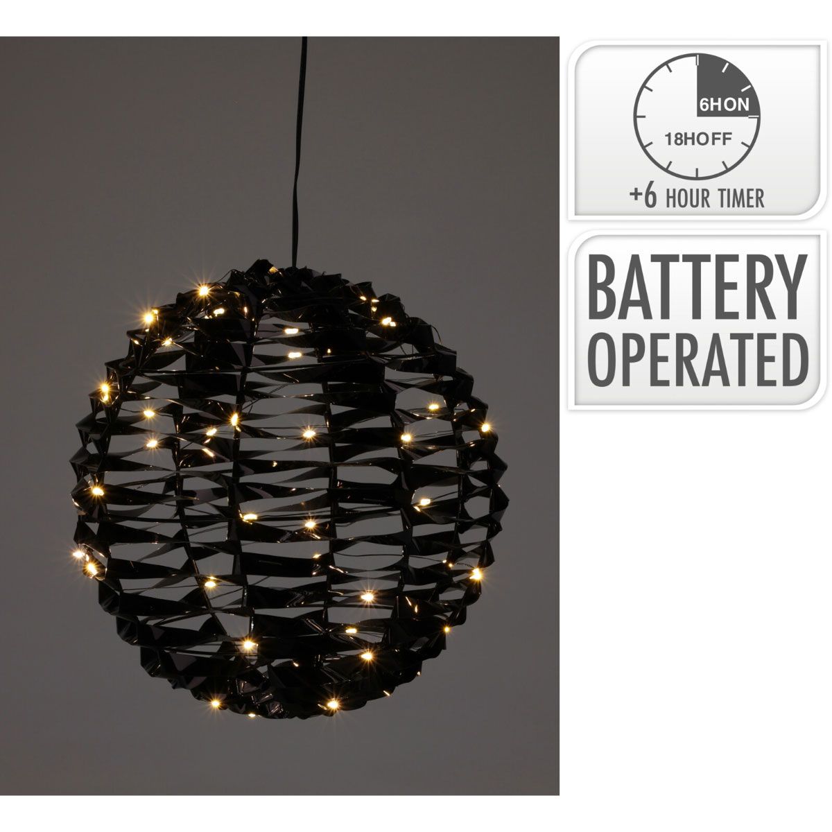 Illuminated Ball - Black 25 cm 60 Led - Afanaya