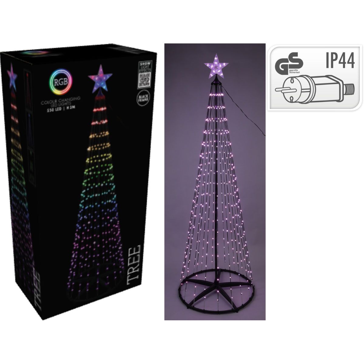 Kerstboom - Vlaggenmast - Rgb Licht - 300Cm - 550 Led - Incl. Frame - Colour Changing - Afanaya