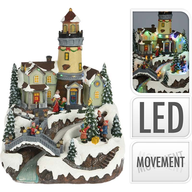 Kerstdorp - Met Toren En Draaiende Kerstboom - Afanaya