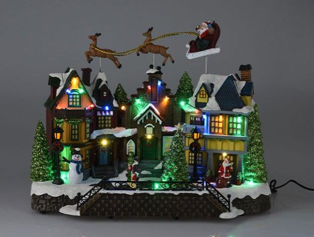 Kerstdorp Vliegende Arreslee - 35 Cm - Led En Muziek - Afanaya