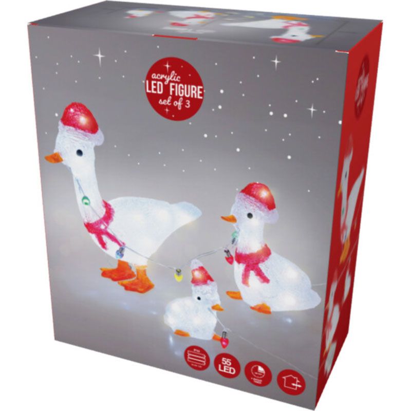Kerstfiguur Acryl - Eenden - Led - Set Van 3 - Afanaya