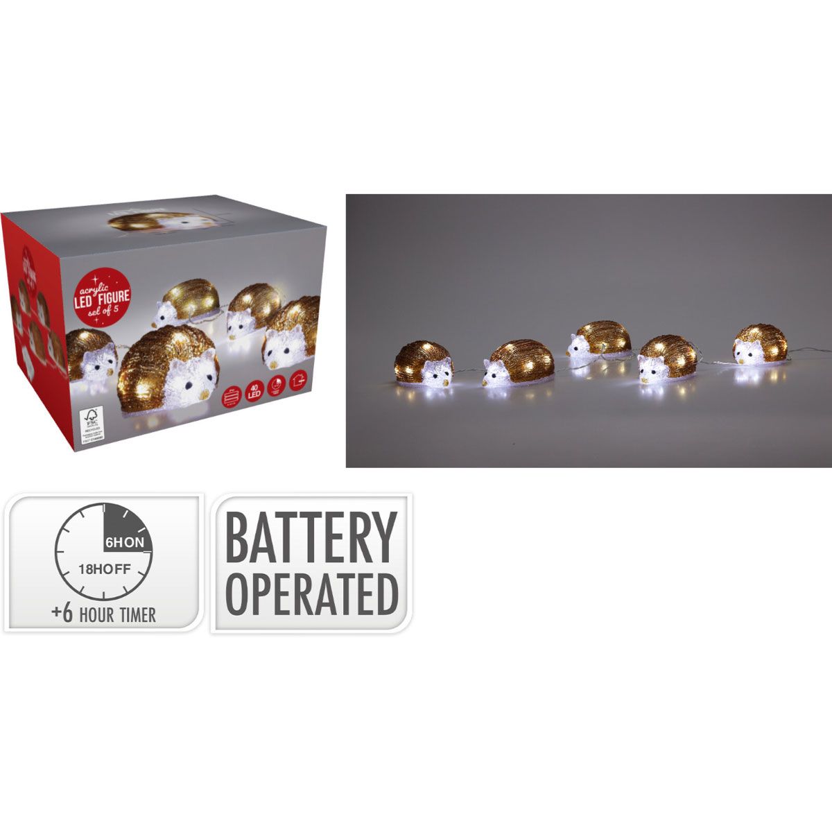 Kerstfiguur Acryl - Egels - Led - Set Van 5 - Afanaya