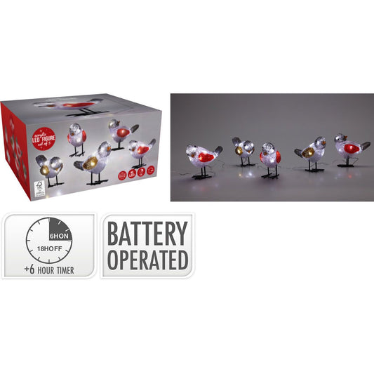Kerstfiguur Acryl - Vogels - Led - Set Van 5 - Afanaya