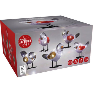 Kerstfiguur Acryl - Vogels - Led - Set Van 5 - Afanaya