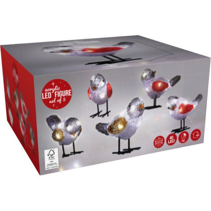 Kerstfiguur Acryl - Vogels - Led - Set Van 5 - Afanaya