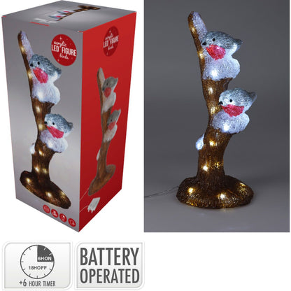 Kerstfiguur Acryl - Vogels Op Tak - Led - 41Cm - Afanaya