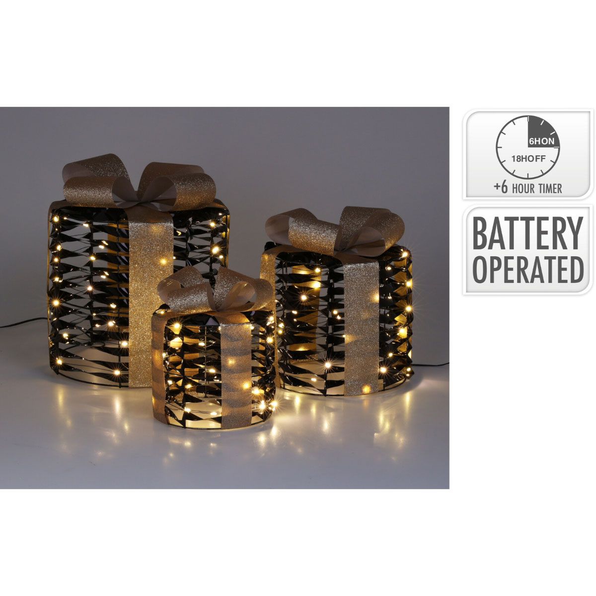 Kerstgifts Met Verlichting - 3 Stuks - Zwart - Afanaya