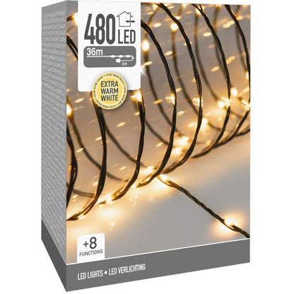 Led Verlichting 480 Led - 36 Meter - Extra Warm Wit - Voor Binnen En Buiten - 8 Lichtfuncties - Soft Wire - Afanaya