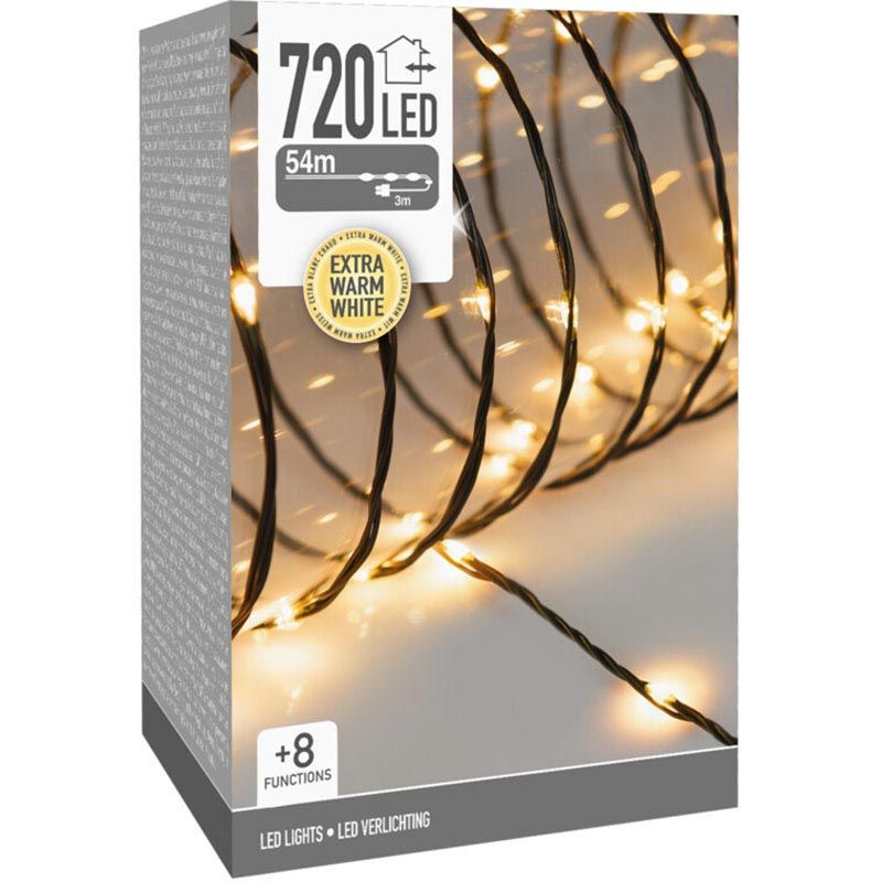 Led Verlichting 720 Led - 54 Meter - Extra Warm Wit - Voor Binnen En Buiten - 8 Lichtfuncties - Soft Wire - Afanaya