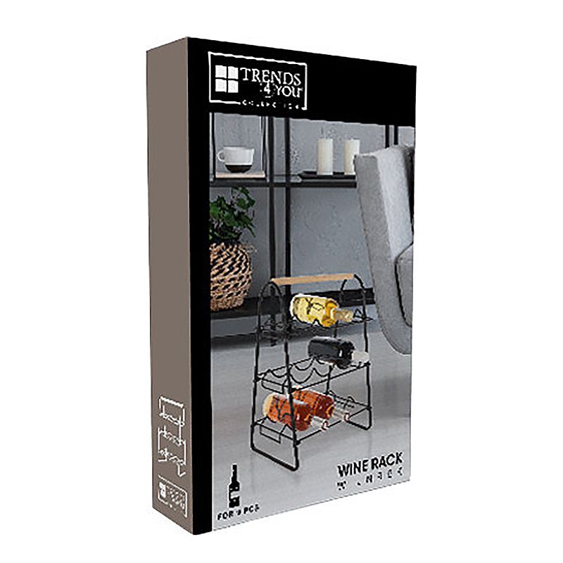Metal Wine Rack Holds 9 Bottles Modern Freestanding Wine Storage Organizer for Home & Kitchen - Afanaya