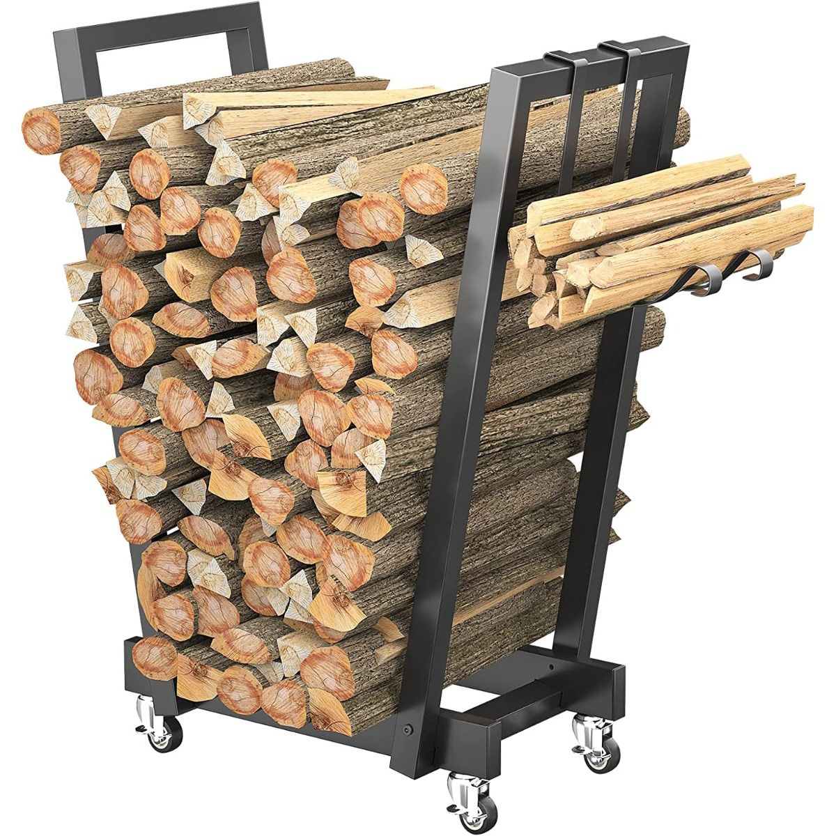 Metal Wood Rack Rolling Firewood Storage Stand - Afanaya