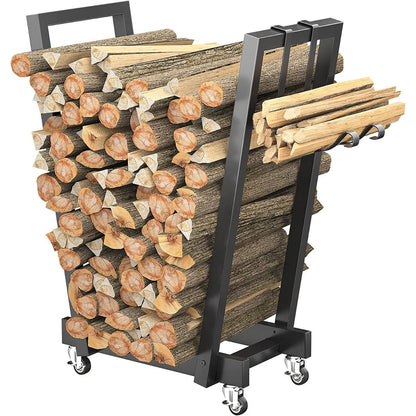 Metal Wood Rack Rolling Firewood Storage Stand - Afanaya