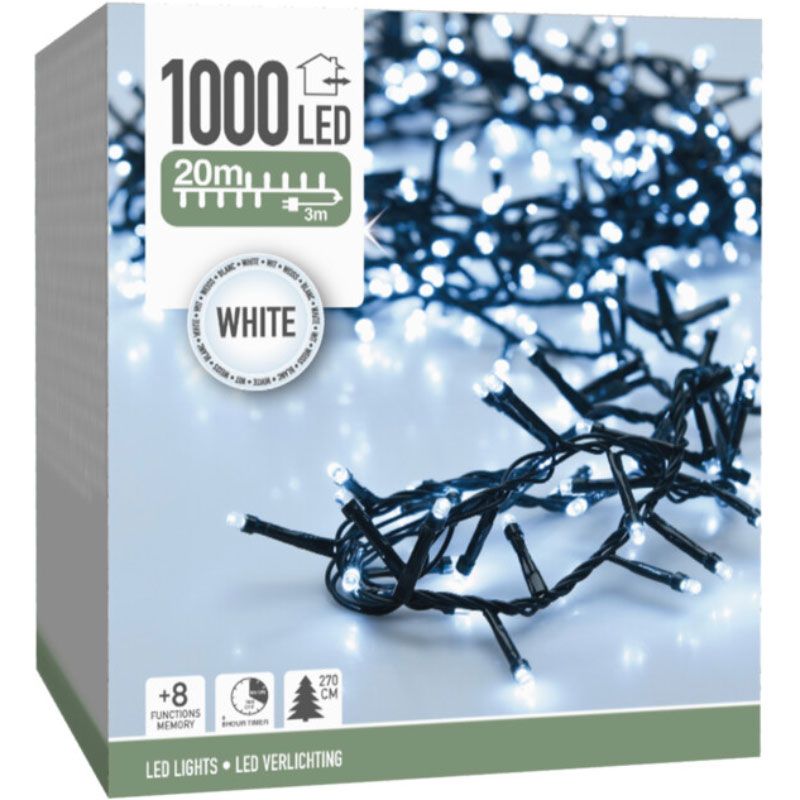 Microcluster - 1000 Led - 20M - Wit - Timer - Lichtfuncties - Geheugen - Buiten - Afanaya