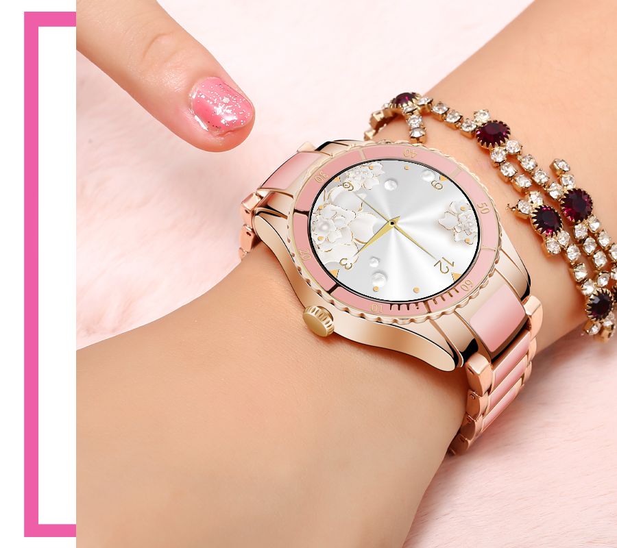 Rubicon RNCE82 Women’s Smartwatch Elegant Pink Fitness Tracker with Heart Rate - Afanaya