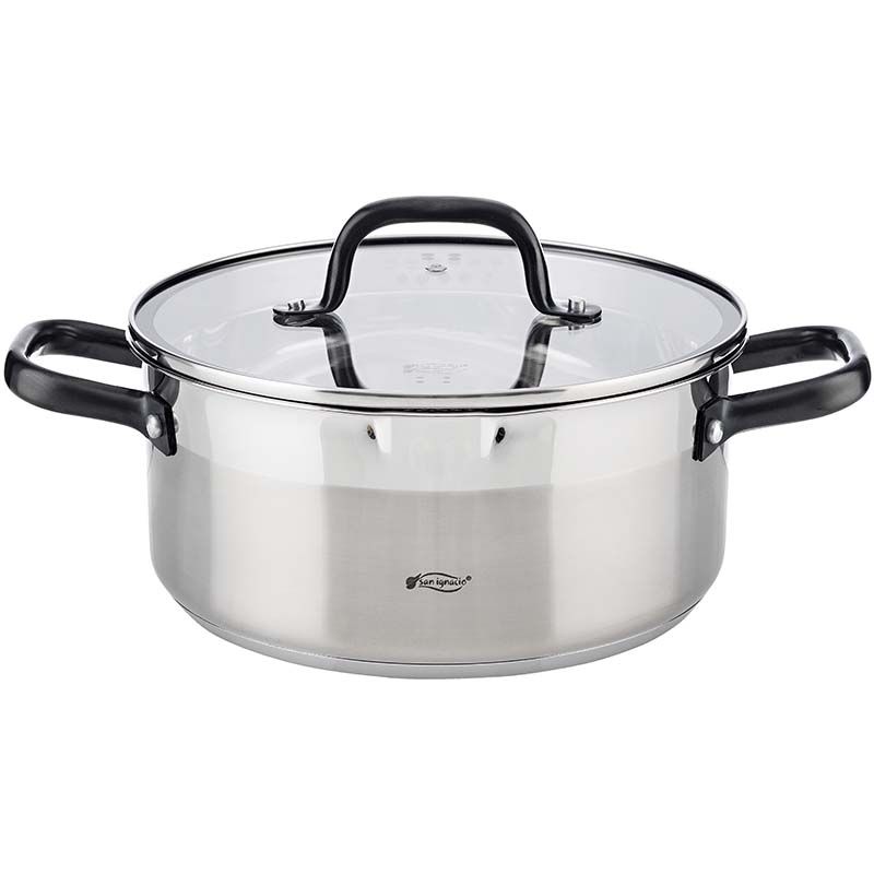 San Ignacio Rvs Kookpan Met Glazen Deksel, Ø24X10.5Cm, 4 Liter - Serie Vita - Afanaya