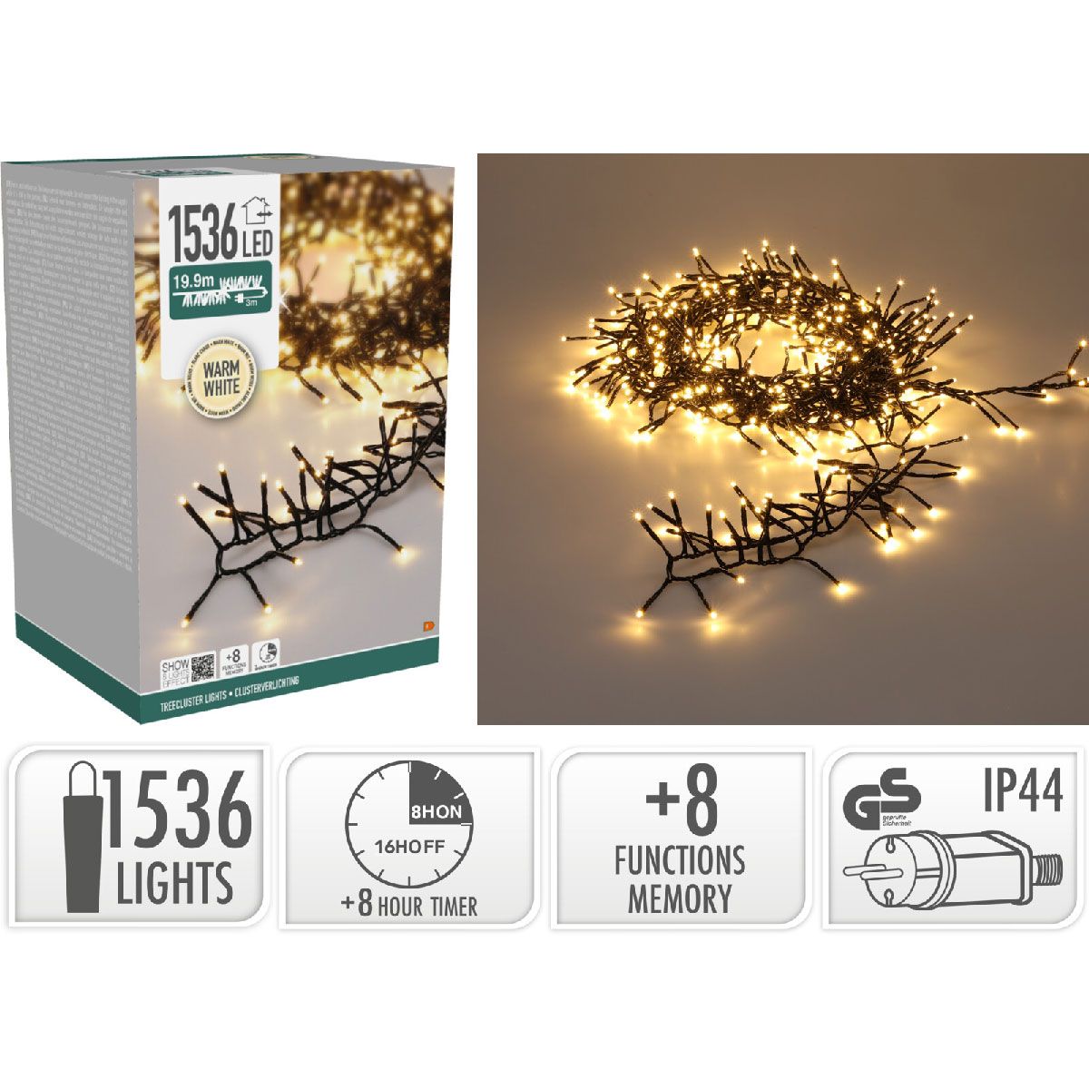 S.i.a. Treecluster Kerstboomverlichting - 1536Led - Warm Wit - Afanaya