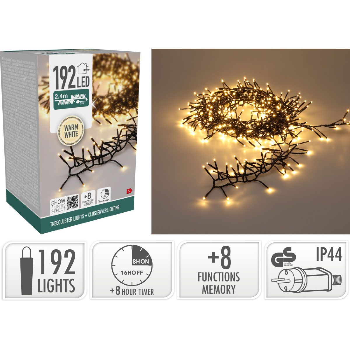S.i.a. Treecluster Kerstboomverlichting - 192Led - Warm Wit - Afanaya