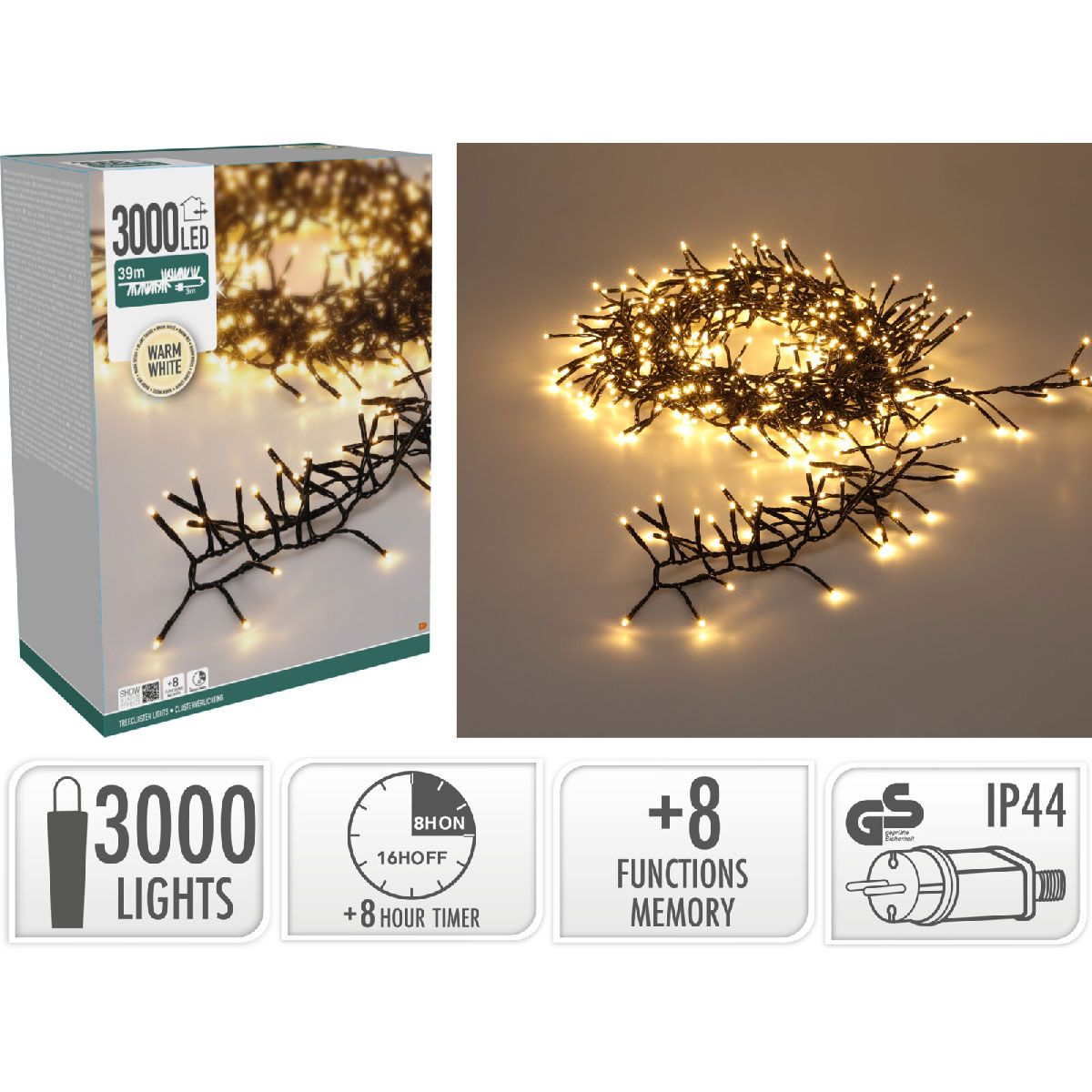 S.i.a. Treecluster Kerstboomverlichting - 3000Led - Warm Wit - Afanaya
