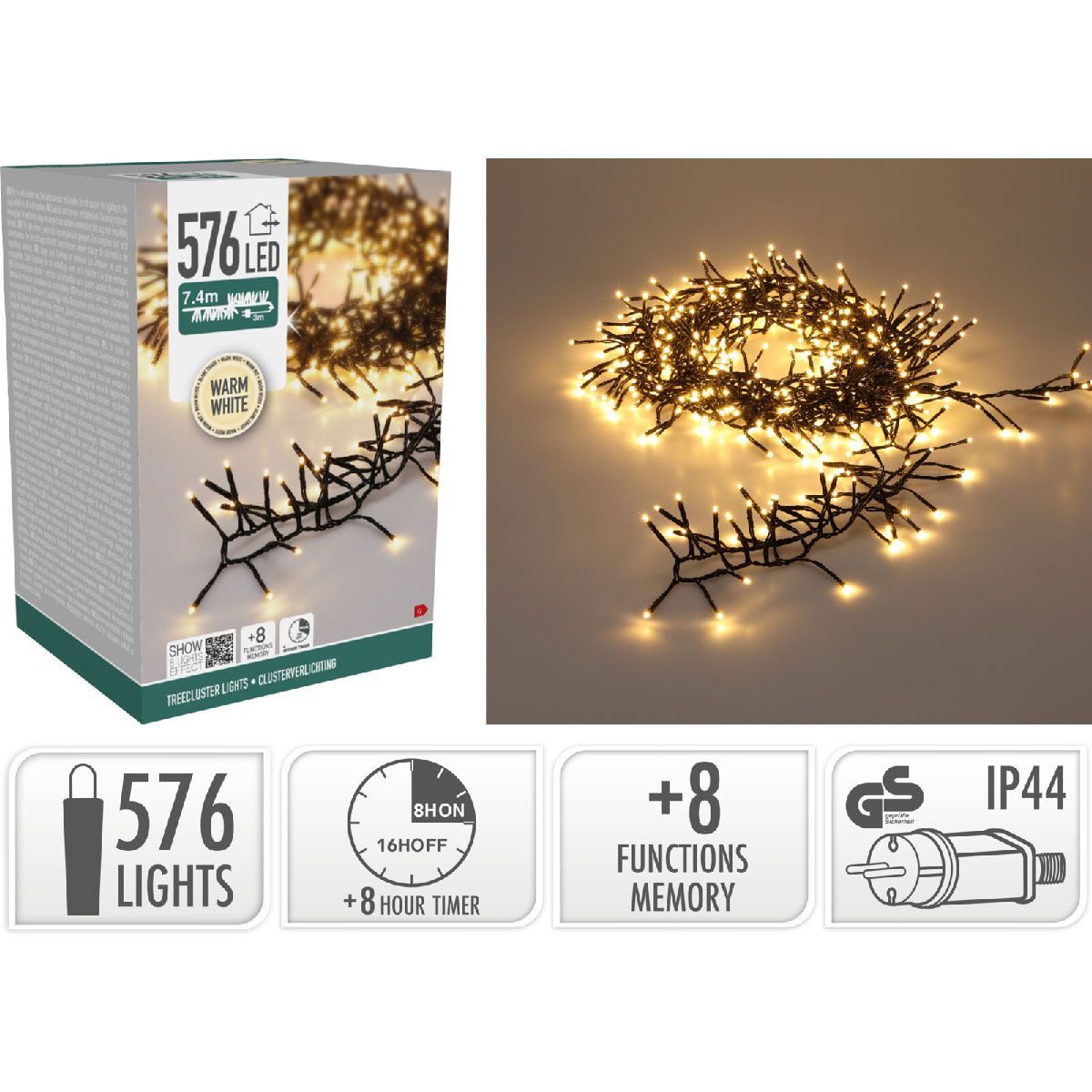 S.i.a. Treecluster Kerstboomverlichting - 576Led - Warm Wit - Afanaya