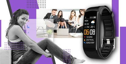 Smartband GIEWONT Fit&GO Duo GW200 - 3 – Black with Extra Flora Violet Strap - Afanaya
